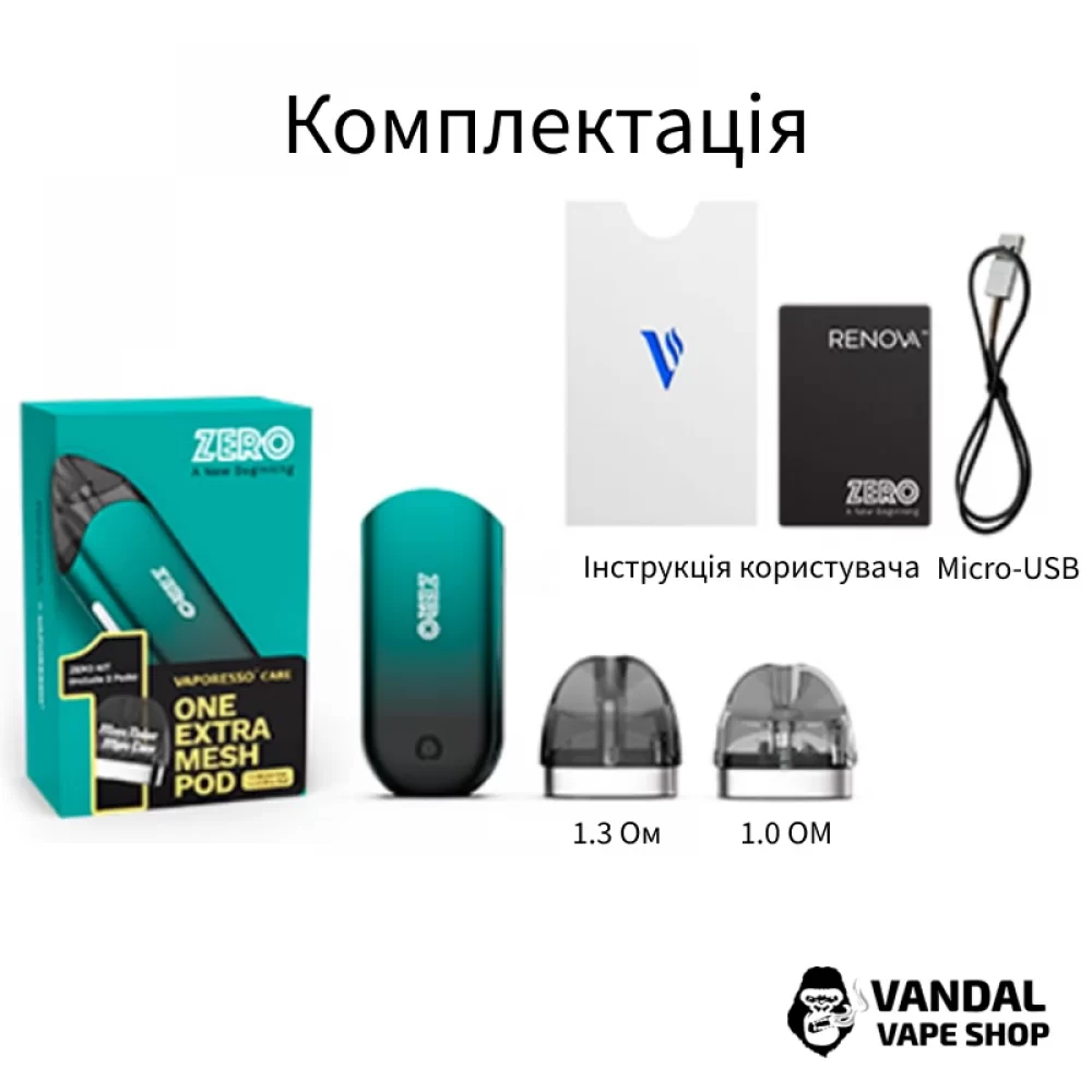 Pod-система Vaporesso Renova ZERO Pod Kit с ёмкостью батареи 650 mAh в серебристом цвете
