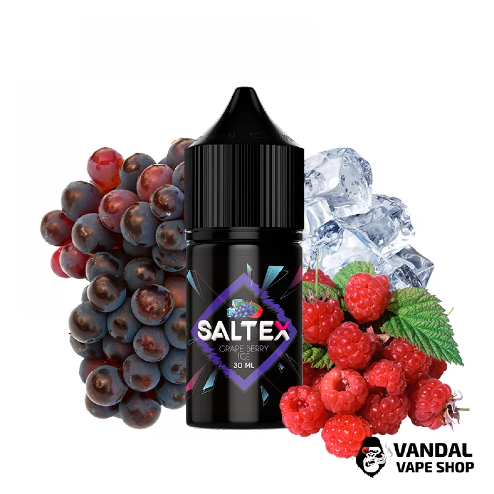 Жидкость Saltex 30 мл, 25 мг на солевом никотине со вкусом малины и винограда со льдом Жидкость Saltex 30 мл, 25 мг на солевом никотине со вкусом малины и винограда со льдом