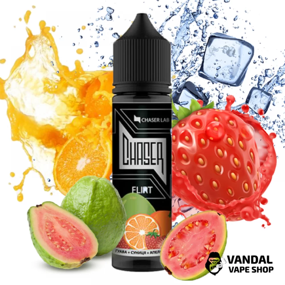 Жидкость Chaser Black Flirt Ice 60 мл, 0 мг, на органическом никотине, со вкусом гуавы, земляники и апельсина со льдом Жидкость Chaser Black Flirt Ice 60 мл, 0 мг, на органическом никотине, со вкусом гуавы, земляники и апельсина со льдом