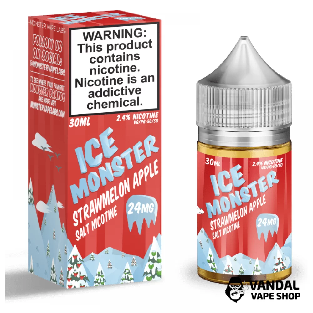Преміальна сольова рідина Ice Monster Salt 30 мл, 48 мг зі смаком полуниці, кавуна та яблука з льодом