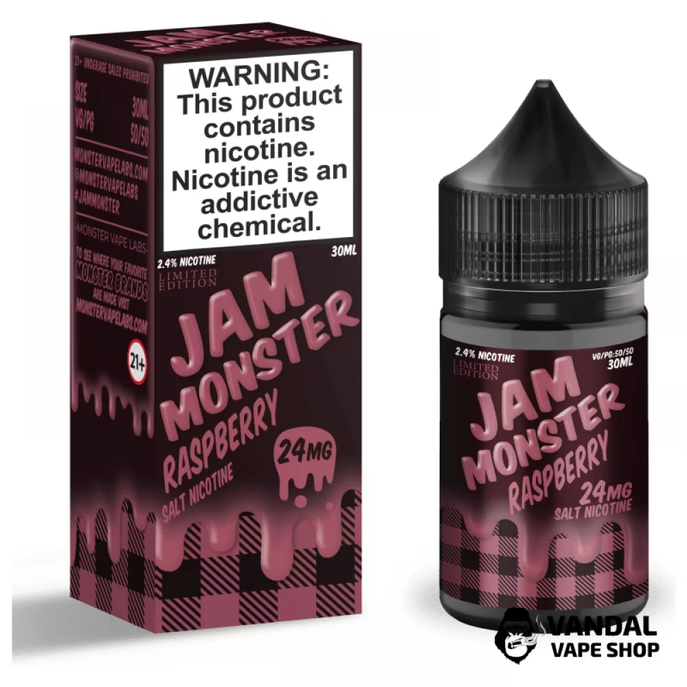 Преміальна сольова рідина Jam Monster Salt 30 мл, 48 мг зі смаком малини Преміальна сольова рідина Jam Monster Salt 30 мл, 48 мг зі смаком малини