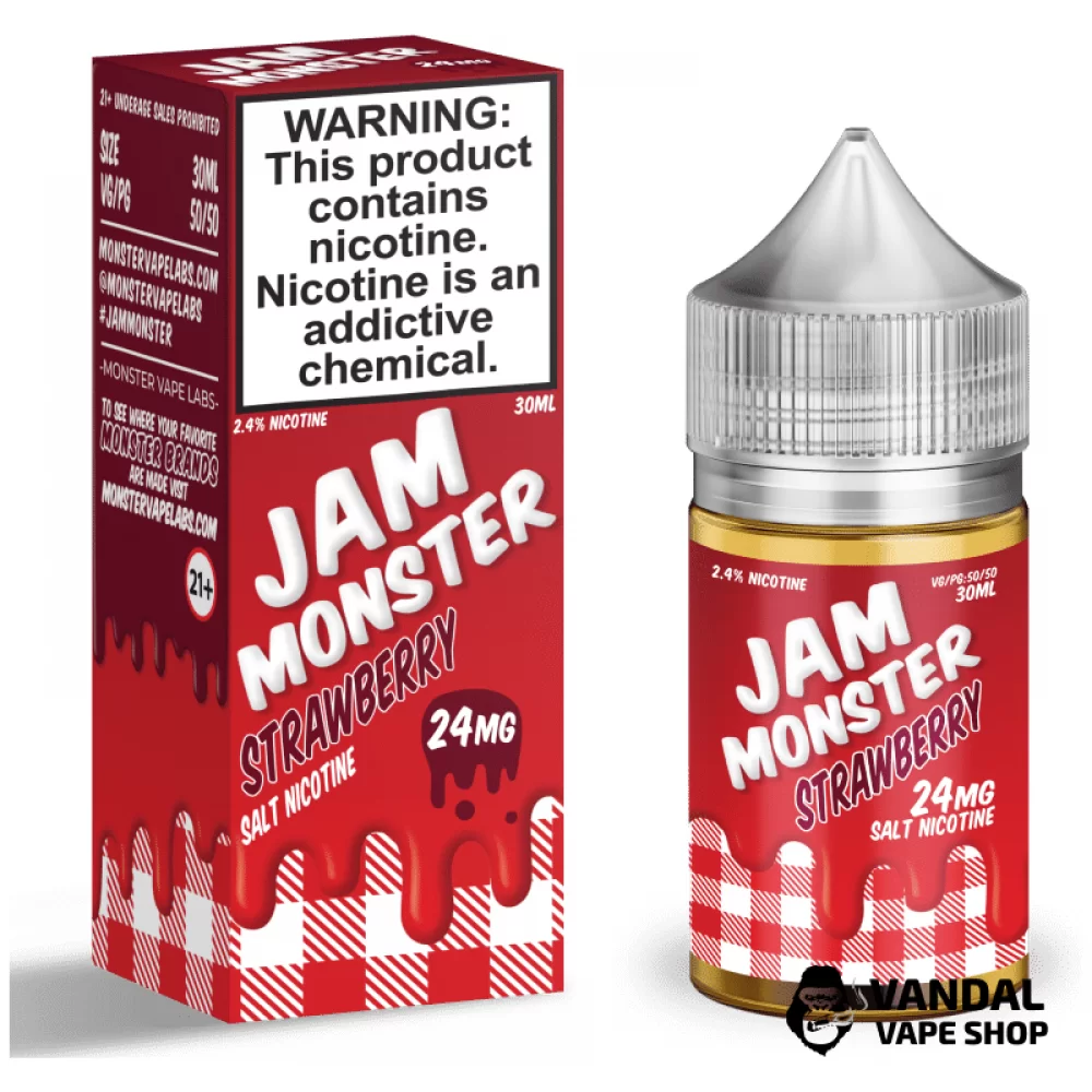 Премиальная солевая жидкость Jam Monster Salt 30 мл, 24 мг со вкусом клубничного джема Премиальная солевая жидкость Jam Monster Salt 30 мл, 24 мг со вкусом клубничного джема