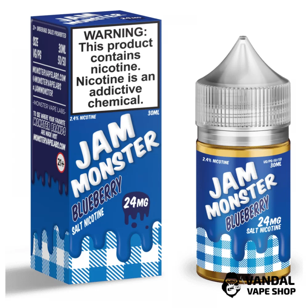 Премиальная солевая жидкость Jam Monster Salt 30 мл, 24 мг со вкусом черничного джема Премиальная солевая жидкость Jam Monster Salt 30 мл, 24 мг со вкусом черничного джема
