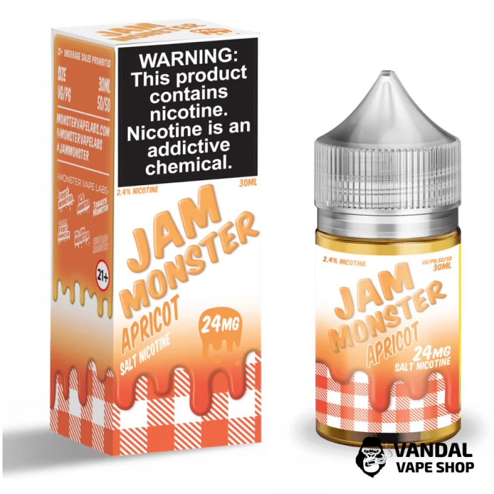 Премиальная солевая жидкость Jam Monster Salt 30 мл, 48 мг со вкусом абрикосового джема Премиальная солевая жидкость Jam Monster Salt 30 мл, 48 мг со вкусом абрикосового джема