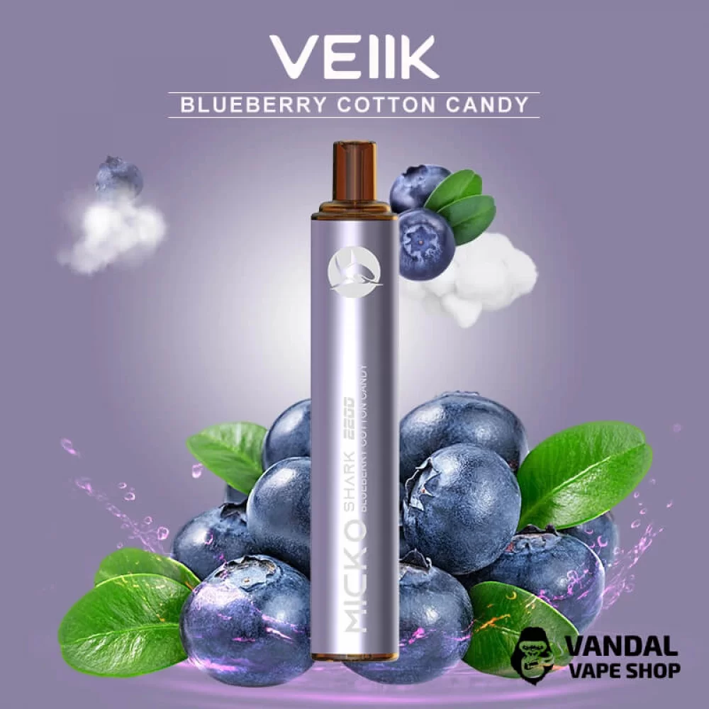 Одноразовая Pod-система VEIIK Micko Shark с крепостью никотина 5% со вкусом сахарной ваты с черникой