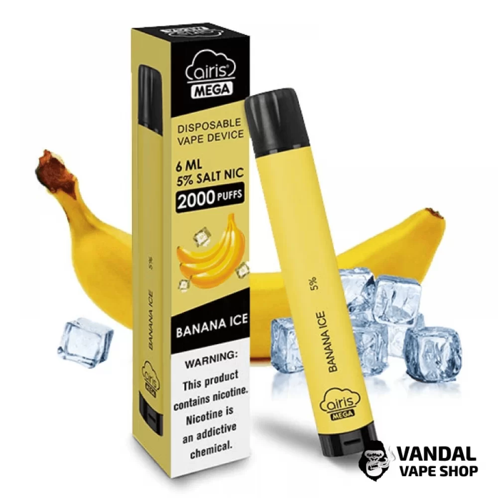 Одноразка Airis Mega 2000 Disposable Vape Banana Ice 5% со вкусом банана