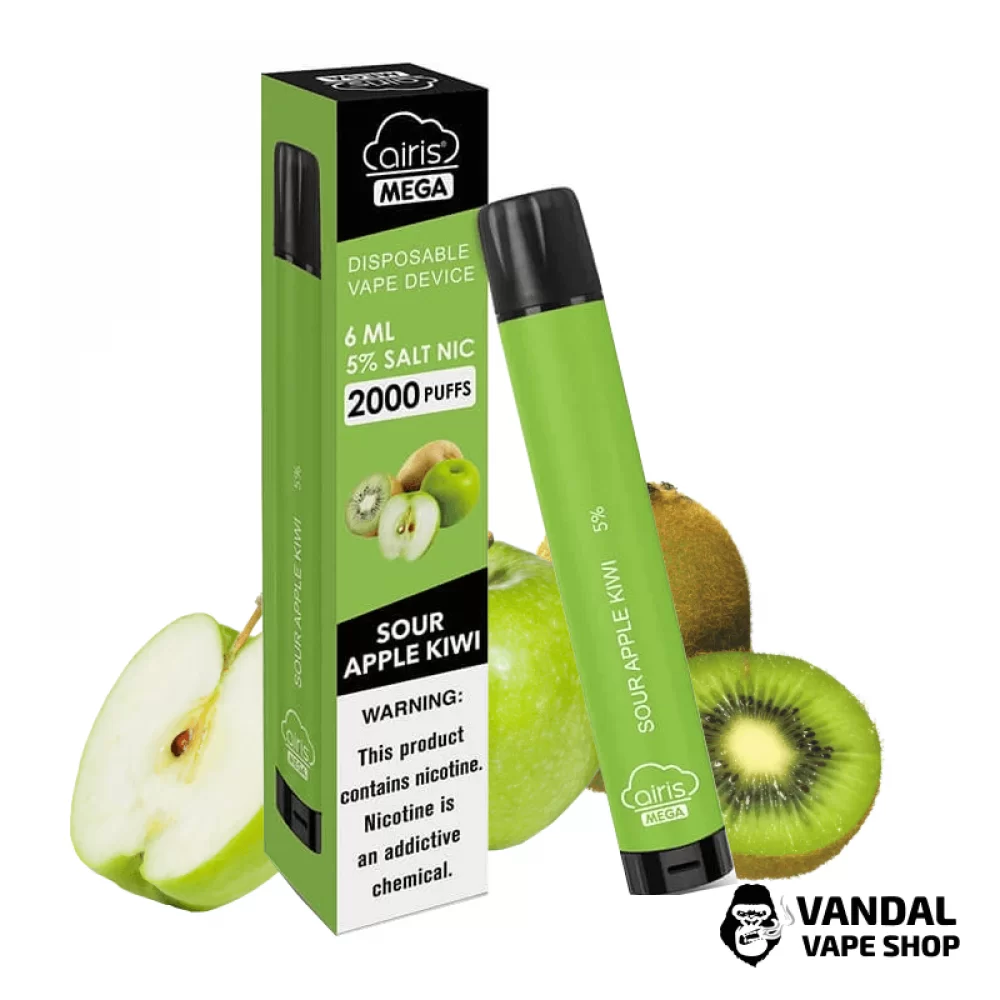 Одноразка Airis Mega 2000 Disposable Vape Sour Apple Kiwi 5% со вкусом яблока и киви Одноразка Airis Mega 2000 Disposable Vape Sour Apple Kiwi 5% со вкусом яблока и киви