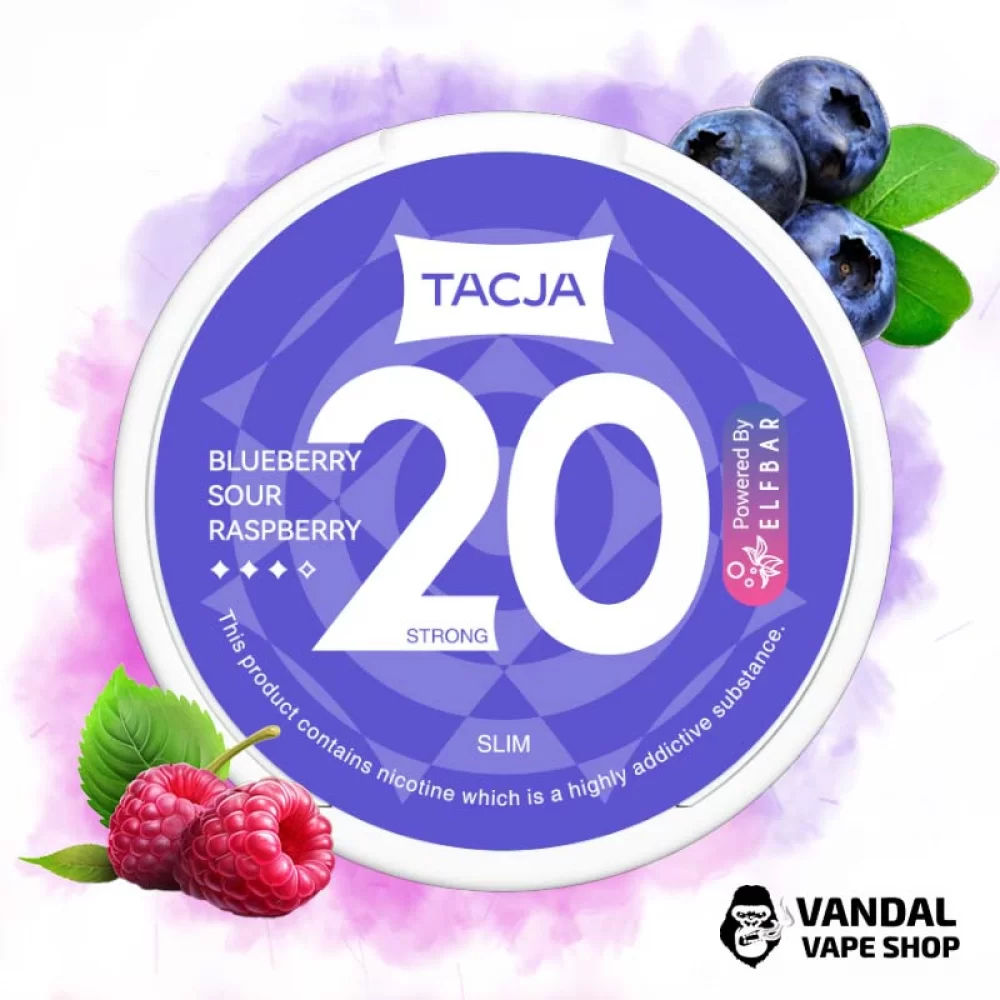 Никотиновые подушечки Tacja (20 шт) крепостью 20 мг/г со вкусом черники и кислой малины