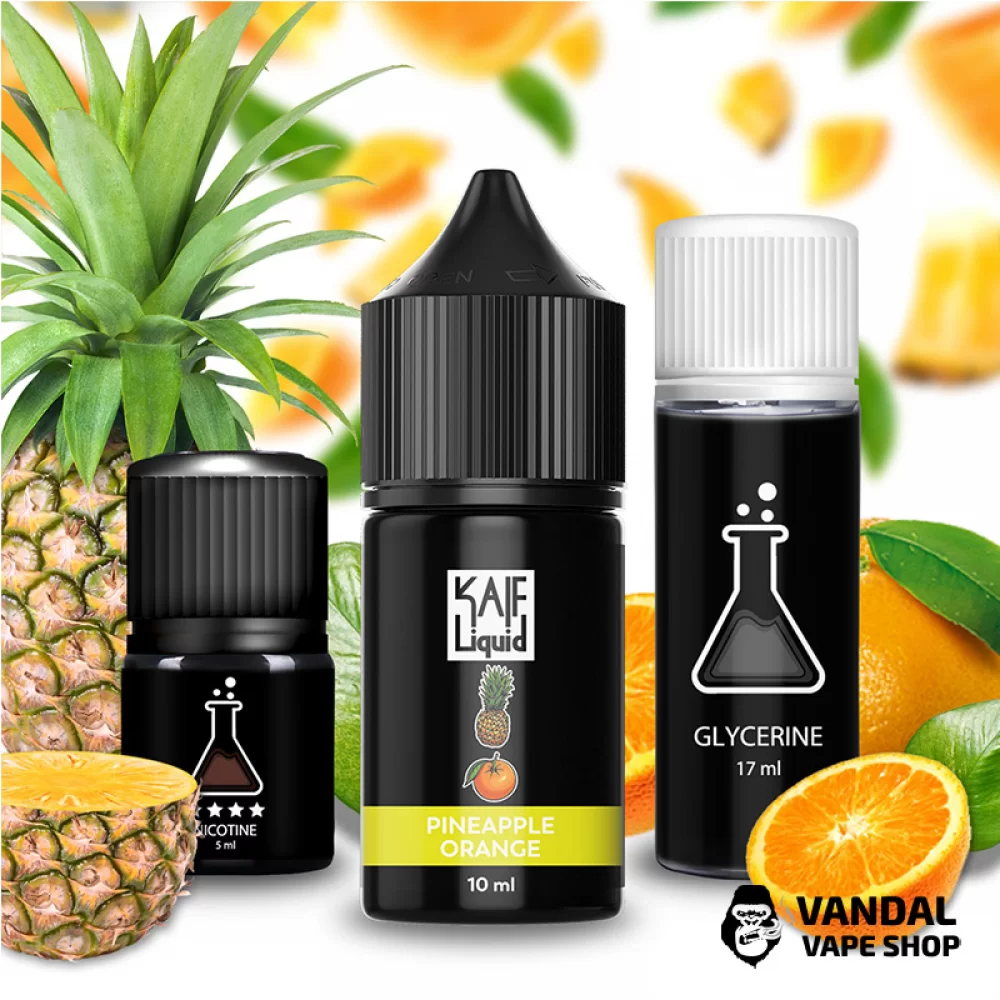 Набор для самозамеса Kaif Liquid 30 мл 50 мг со вкусом ананаса и апельсина Набор для самозамеса Kaif Liquid 30 мл 50 мг со вкусом ананаса и апельсина