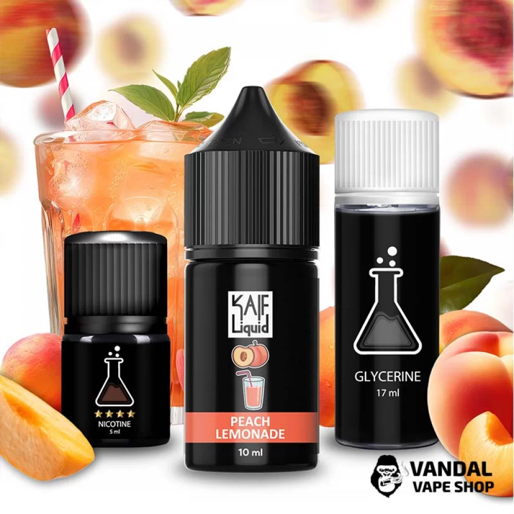 Набор для самозамеса Kaif Liquid 30 мл 25 мг со вкусом персикового лимонада Набор для самозамеса Kaif Liquid 30 мл 25 мг со вкусом персикового лимонада