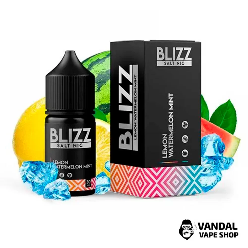 Рідина Blizz Salt 30 мл на сольовому нікотині 30 мг зі смаком лимона, кавуна та м'яти Рідина Blizz Salt 30 мл на сольовому нікотині 30 мг зі смаком лимона, кавуна та м'яти
