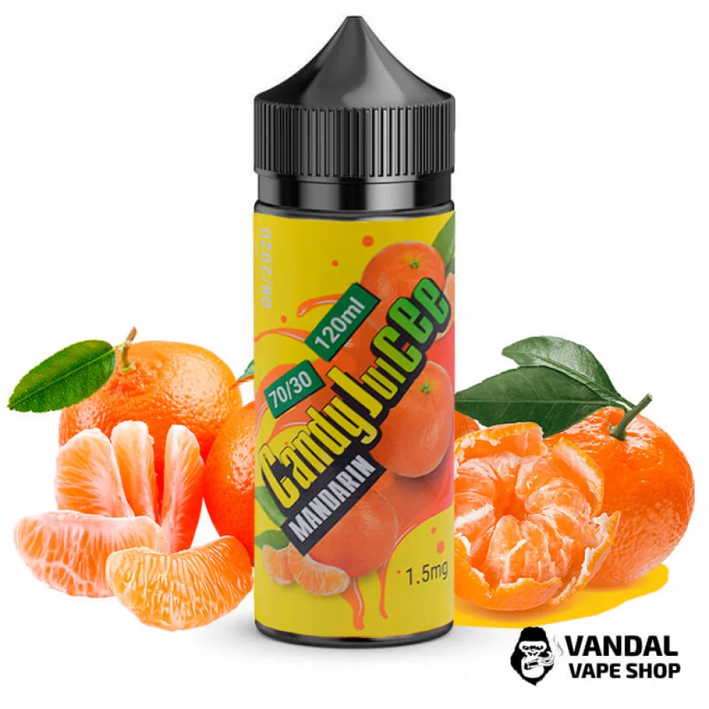 Рідина Candy Juicee 120 мл, на органічному нікотині 1.5 мг зі смаком мандарину Рідина Candy Juicee 120 мл, на органічному нікотині 1.5 мг зі смаком мандарину