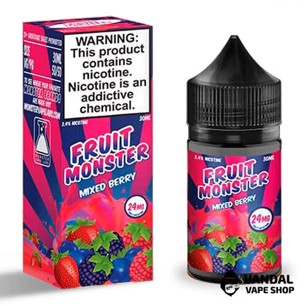 Преміальна сольова рідина Fruit Monster Salt 30 мл 48 мг зі смаком міксу ягід Преміальна сольова рідина Fruit Monster Salt 30 мл 48 мг зі смаком міксу ягід