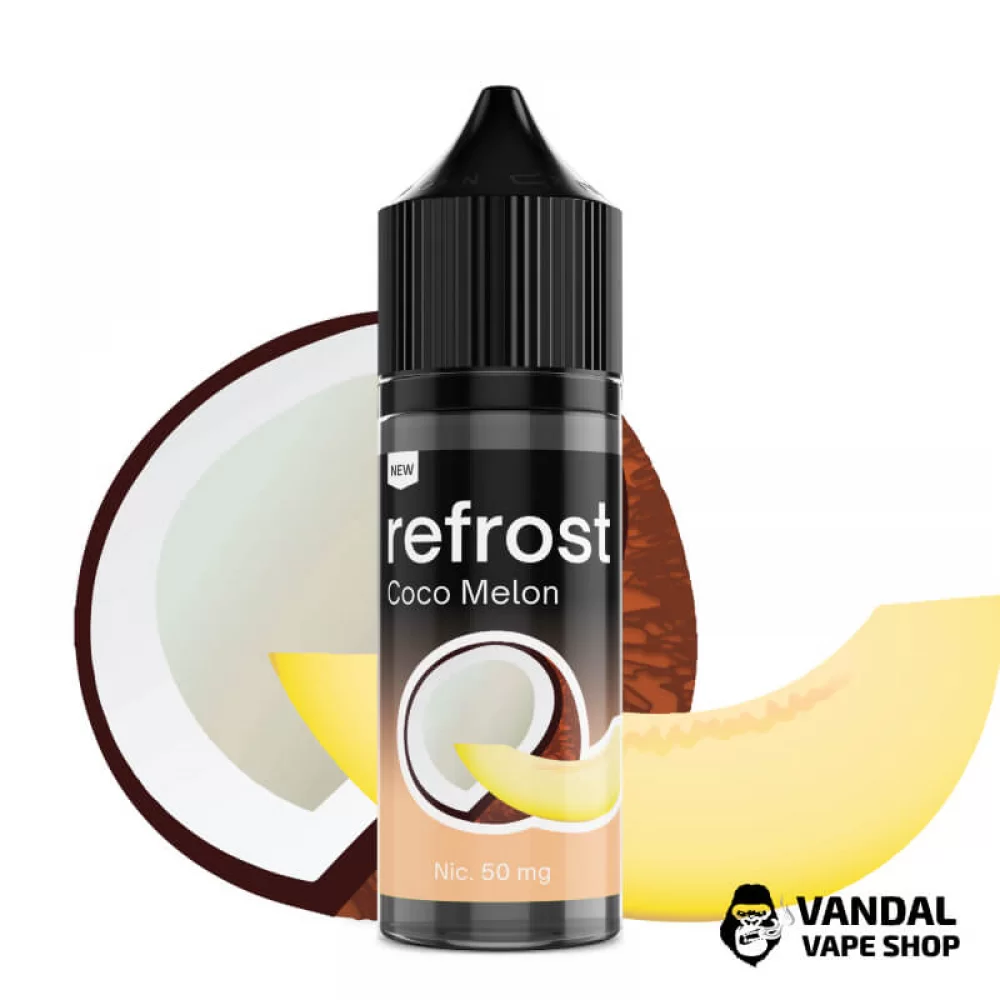ЖИДКОСТЬ Refrost Salt 15 мл НА СОЛЕВОМ НИКОТИНЕ 30 мг со вкусом кокоса и дыни ЖИДКОСТЬ Refrost Salt 15 мл НА СОЛЕВОМ НИКОТИНЕ 30 мг со вкусом кокоса и дыни