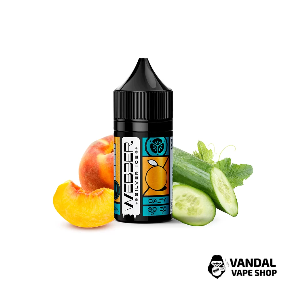 РІДИНА Webber SILVER ICE - Cucumber Peach 30 мл 50 мг - зі смаком солодкого персика з охолодженим огірком РІДИНА Webber SILVER ICE - Cucumber Peach 30 мл 50 мг - зі смаком солодкого персика з охолодженим огірком