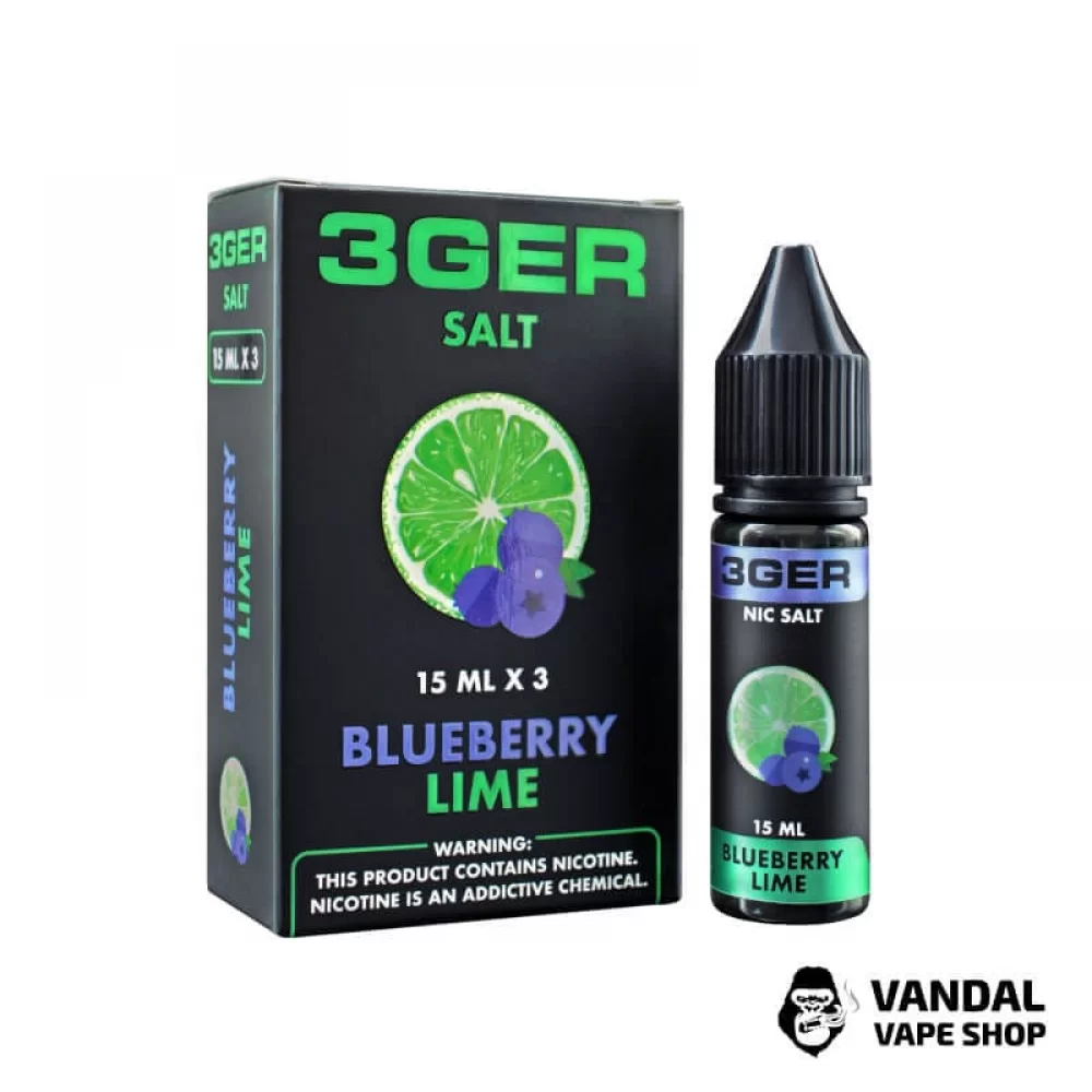 ЖИДКОСТЬ 3Ger Salt - Blueberry Lime 15 мл 25 мг НА СОЛЕВОМ НИКОТИНЕ СО ВКУСОМ ежевики с лаймом