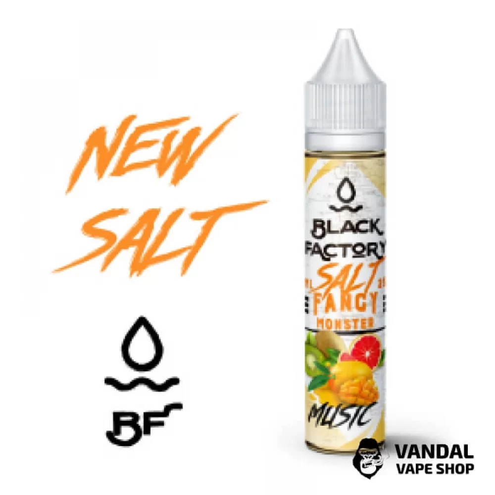 ЖИДКОСТЬ FANCY MONSTER (BLACK FACTORY) SALT - Music 30 МЛ 25 мг НА СОЛЕВОМ НИКОТИНЕ СО манго, грейпфрут и киви