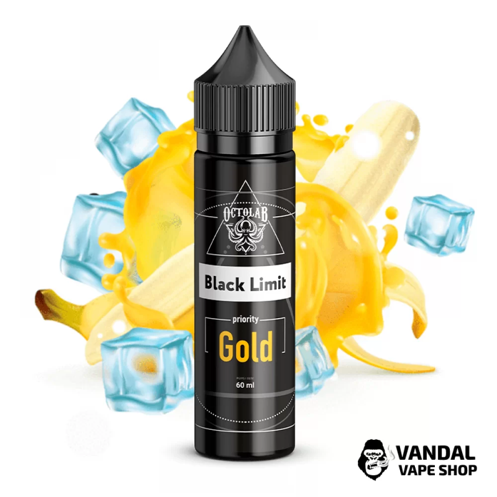РІДИНА Black Limit - Gold 60 мл 5 мг НА органічному НІКОТИНІ З СМАКОМ солодкого банану з льодом РІДИНА Black Limit - Gold 60 мл 5 мг НА органічному НІКОТИНІ З СМАКОМ солодкого банану з льодом