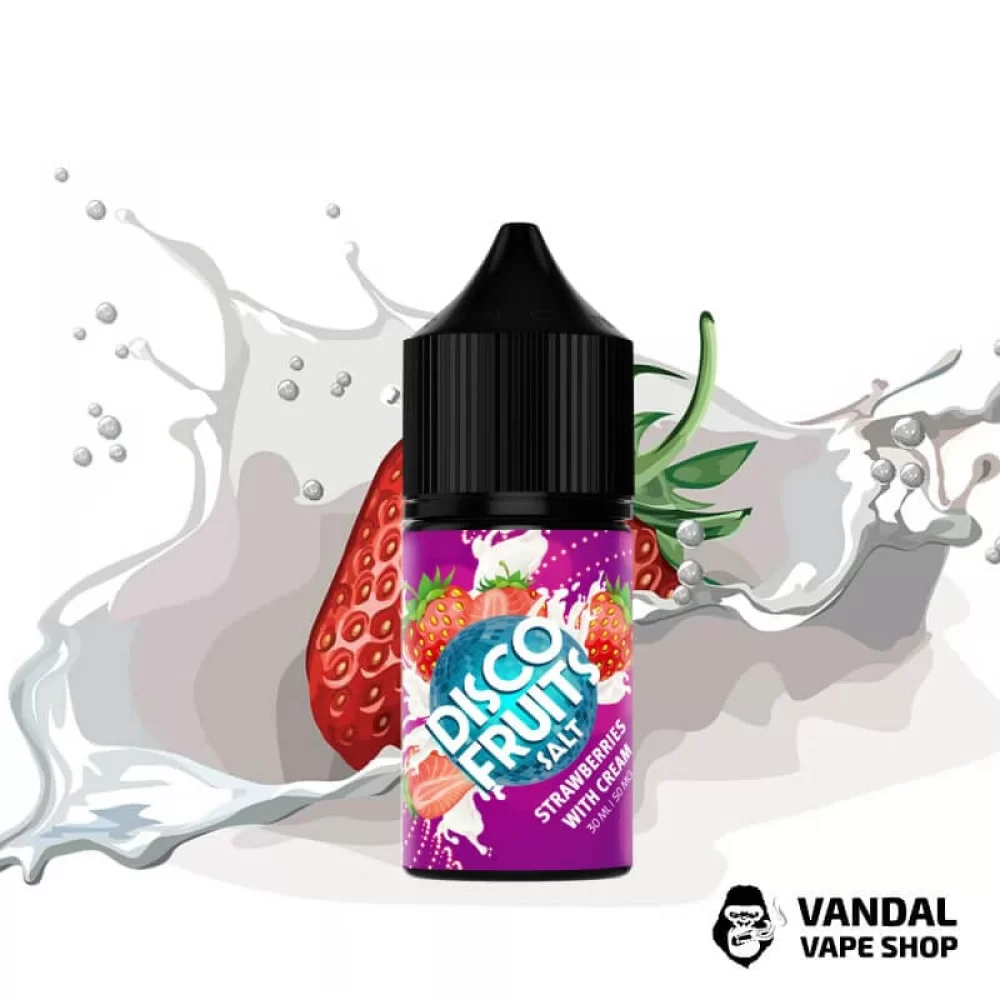 ЖИДКОСТЬ DISCO FRUITS - Strawberries Cream 30 мл 35 мг НА СОЛЕВОМ НИКОТИНЕ СО ВКУСОМ клубники с взбитыми сливками