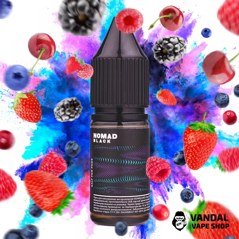 РІДИНА Nomad Black Salt - 10 мл,50 мг НА СОЛЬОВОМУ НІКОТИНІ зі смаком ягід РІДИНА Nomad Black Salt - 10 мл,50 мг НА СОЛЬОВОМУ НІКОТИНІ зі смаком ягід