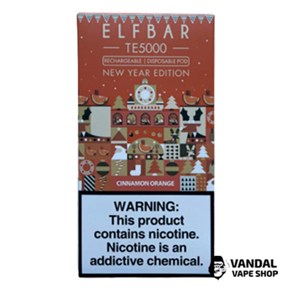 Одноразовый Pod Elf Bar TE5000 Christmas Edition 550 мАч на 5000 затяжек со вкусом апельсина и корицы
