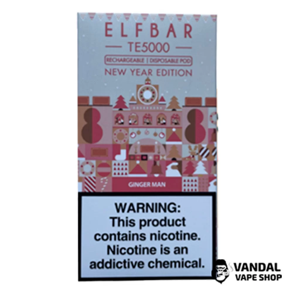 Одноразовый Pod Elf Bar TE5000 Christmas Edition 550 мАч на 5000 затяжек со вкусом имбирного печенья Одноразовый Pod Elf Bar TE5000 Christmas Edition 550 мАч на 5000 затяжек со вкусом имбирного печенья