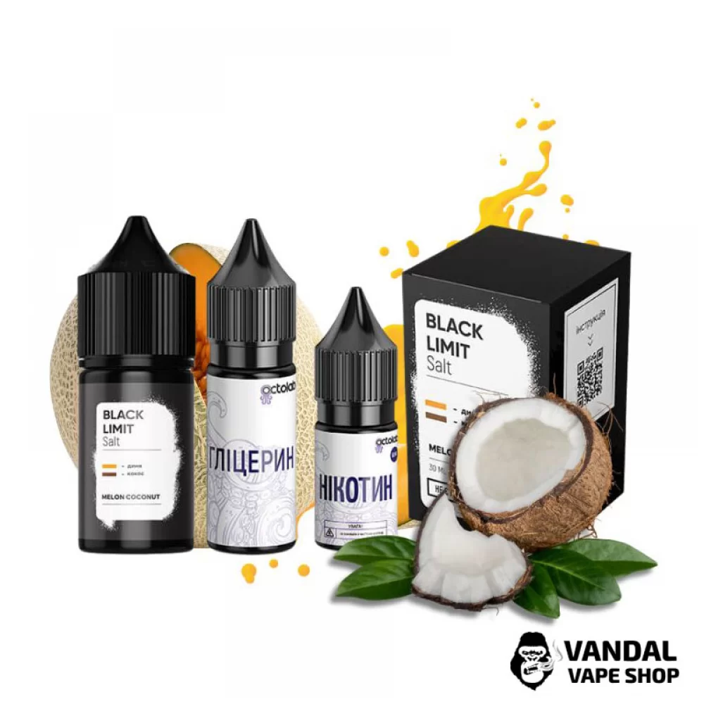 Набор для самозамеса Black Limit 30 мл 50 мг со вкусом кокоса и дыни Набор для самозамеса Black Limit 30 мл 50 мг со вкусом кокоса и дыни