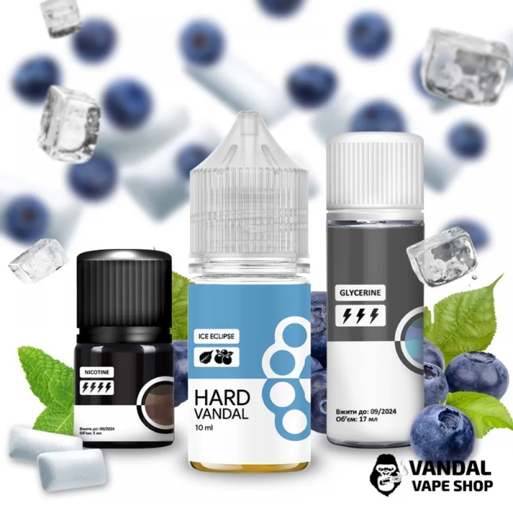 Набор для самозамеса HARD VANDAL 30 мл 65 мг со вкусом жвачки Eclipse с черникой Набор для самозамеса HARD VANDAL 30 мл 65 мг со вкусом жвачки Eclipse с черникой