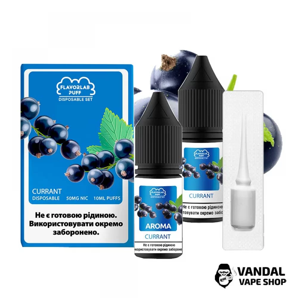 Набор для самозамеса Flavorlab Disposable Puff со вкусом ягод черной смородины 10 мл 50 мг Набор для самозамеса Flavorlab Disposable Puff со вкусом ягод черной смородины 10 мл 50 мг
